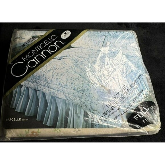 Vintage Cannon Monticello Marcelle Beige Floral Full Flat Sheet NIP S&H Green - Picture 8 of 9